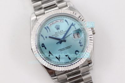 TWS Factory Swiss Replica Rolex Day Date Watch Ice Blue Face Stainless Steel Band Fluted Bezel  40mm